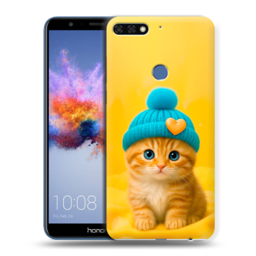 Силиконовый противоударный чехол на Huawei Honor 7C с принтом Котенок в шапке