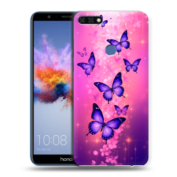 Силиконовый противоударный чехол на Huawei Honor 7C с принтом Бабочки Силиконовый противоударный чехол на Huawei Honor 7C с принтом Бабочки