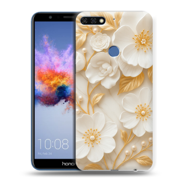 Силиконовый противоударный чехол на Huawei Honor 7C с принтом Цветы Силиконовый противоударный чехол на Huawei Honor 7C с принтом Цветы