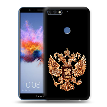 Силиконовый противоударный чехол на Huawei Honor 7C с принтом Герб России золотой
