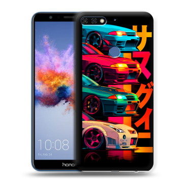 Силиконовый противоударный чехол на Huawei Honor 7C с принтом Гоночные машины Силиконовый противоударный чехол на Huawei Honor 7C с принтом Гоночные машины