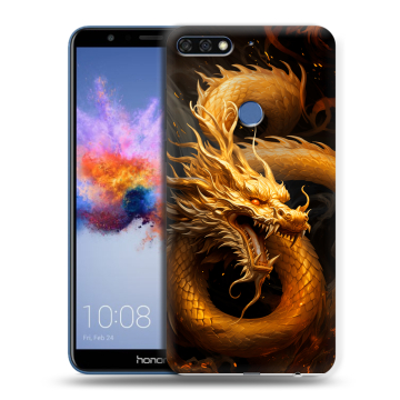 Силиконовый противоударный чехол на Huawei Honor 7C с принтом Золотой дракон