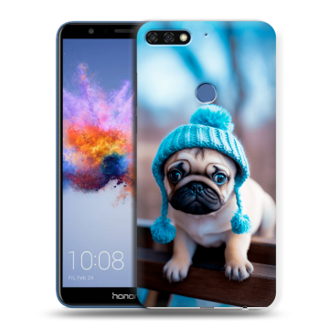 Силиконовый противоударный чехол на Huawei Honor 7C с принтом Мопс в шапке