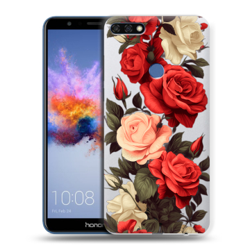 Силиконовый противоударный чехол на Huawei Honor 7C с принтом Розы