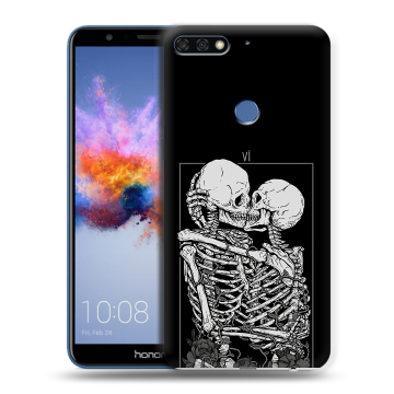 Силиконовый противоударный чехол на Huawei Honor 7C с принтом Поцелуй скелетов