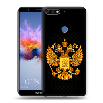 Силиконовый противоударный чехол на Huawei Honor 7C с принтом Герб России желтый Силиконовый противоударный чехол на Huawei Honor 7C с принтом Герб России желтый