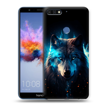 Силиконовый противоударный чехол на Huawei Honor 7C с принтом Волк ночной