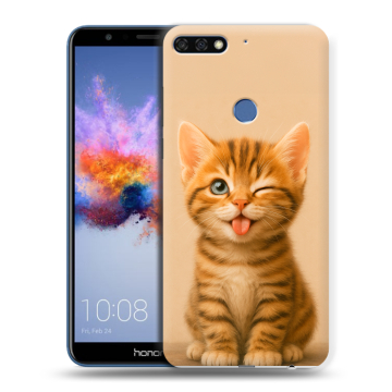 Силиконовый противоударный чехол на Huawei Honor 7C с принтом котенок
