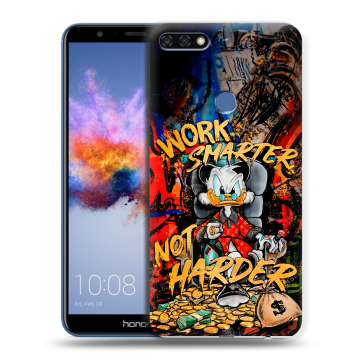 Силиконовый противоударный чехол на Huawei Honor 7C с принтом Дональд Дак Деньги Силиконовый противоударный чехол на Huawei Honor 7C с принтом Дональд Дак Деньги