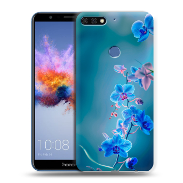 Силиконовый противоударный чехол на Huawei Honor 7C с принтом Голубые цветы Силиконовый противоударный чехол на Huawei Honor 7C с принтом Голубые цветы