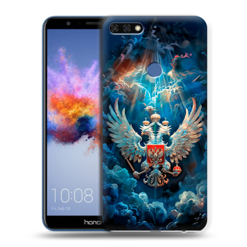Силиконовый противоударный чехол на Huawei Honor 7C с принтом Герб флаг России
