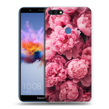 Силиконовый противоударный чехол на Huawei Honor 7C с принтом цветы пионы