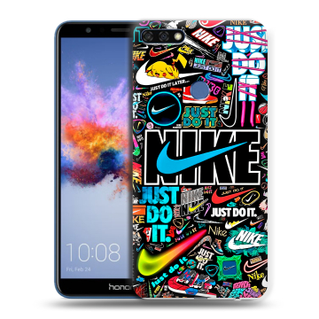 Силиконовый противоударный чехол на Huawei Honor 7C с принтом найк nike черный