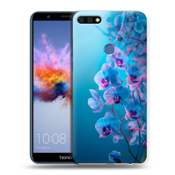 Силиконовый противоударный чехол на Huawei Honor 7C с принтом голубые орхидеи