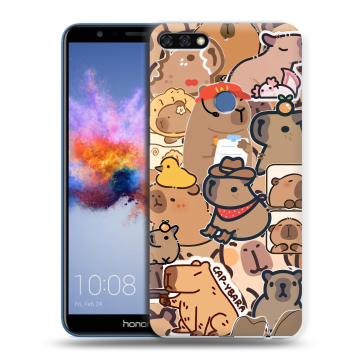 Силиконовый противоударный чехол на Huawei Honor 7C с принтом капибара