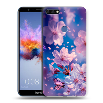 Силиконовый противоударный чехол на Huawei Honor 7C с принтом цветы бабочки