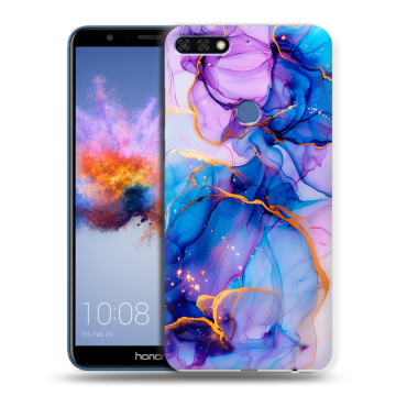 Силиконовый противоударный чехол на Huawei Honor 7C с принтом синий мрамор Силиконовый противоударный чехол на Huawei Honor 7C с принтом синий мрамор