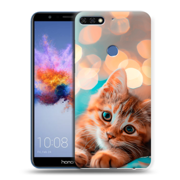 Силиконовый противоударный чехол на Huawei Honor 7C с принтом котик