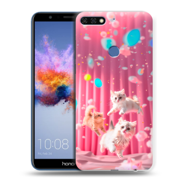 Силиконовый противоударный чехол на Huawei Honor 7C с принтом милые котики