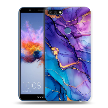 Силиконовый противоударный чехол на Huawei Honor 7C с принтом синий мрамор