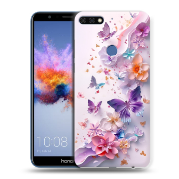 Силиконовый противоударный чехол на Huawei Honor 7C с принтом цветы бабочки