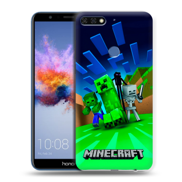 Силиконовый противоударный чехол на Huawei Honor 7C с принтом Майнкрафт