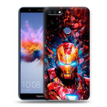 Силиконовый противоударный чехол на Huawei Honor 7C с принтом Железный человек Ironman