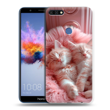 Силиконовый противоударный чехол на Huawei Honor 7C с принтом котята котики