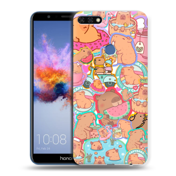 Силиконовый противоударный чехол на Huawei Honor 7C с принтом капибары