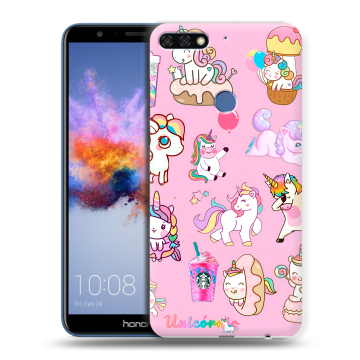Силиконовый противоударный чехол на Huawei Honor 7C с принтом розовые единороги Силиконовый противоударный чехол на Huawei Honor 7C с принтом розовые единороги