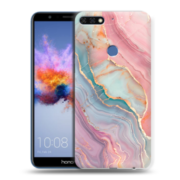 Силиконовый противоударный чехол на Huawei Honor 7C с принтом розовый мрамор Силиконовый противоударный чехол на Huawei Honor 7C с принтом розовый мрамор