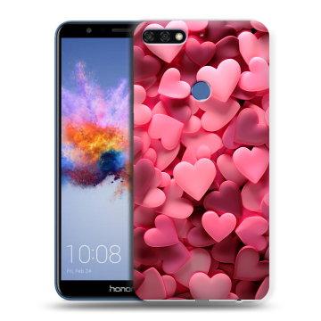 Силиконовый противоударный чехол на Huawei Honor 7C с принтом розовые сердечки