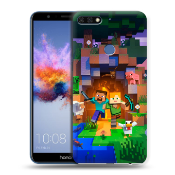 Силиконовый противоударный чехол на Huawei Honor 7C с принтом Майнкрафт Minecraft