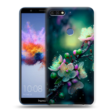 Силиконовый противоударный чехол на Huawei Honor 7C с принтом Цветы и мрамор