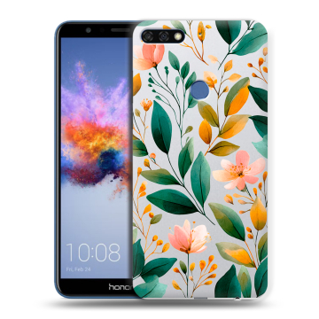 Силиконовый противоударный чехол на Huawei Honor 7C с принтом Цветы паттерн