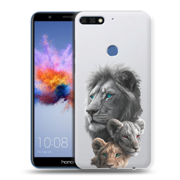 Силиконовый противоударный чехол на Huawei Honor 7C с принтом Львы
