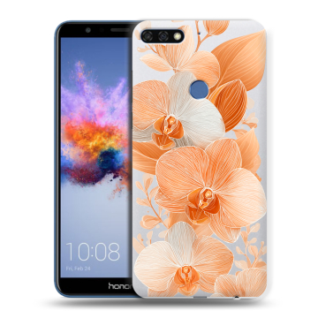 Силиконовый противоударный чехол на Huawei Honor 7C с принтом Бежевые цветы