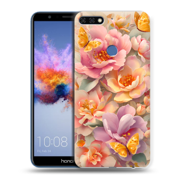 Силиконовый противоударный чехол на Huawei Honor 7C с принтом Цветы и бабочки