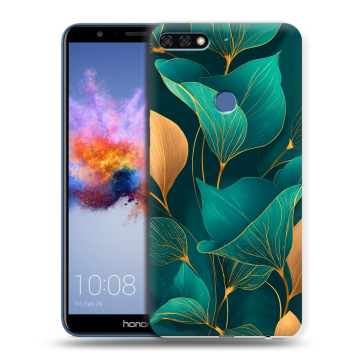 Силиконовый противоударный чехол на Huawei Honor 7C с принтом Листья и золото