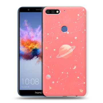 Силиконовый противоударный чехол на Huawei Honor 7C с принтом Розовый космос