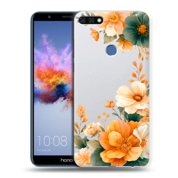 Силиконовый противоударный чехол на Huawei Honor 7C с принтом Цветы принт