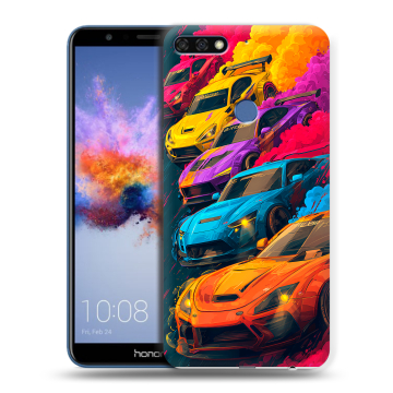 Силиконовый противоударный чехол на Huawei Honor 7C с принтом Тачки