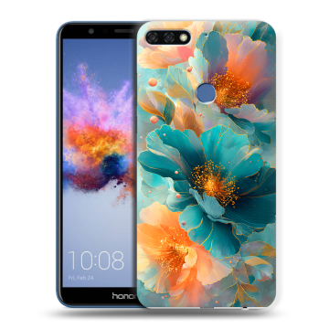 Силиконовый противоударный чехол на Huawei Honor 7C с принтом Цветы