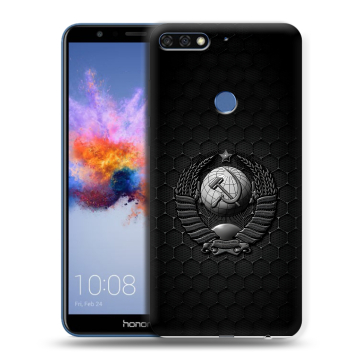 Силиконовый противоударный чехол на Huawei Honor 7C с принтом Герб Флаг СССР