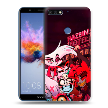 Силиконовый противоударный чехол на Huawei Honor 7C с принтом Hazbin Hotel Отель Хазбин