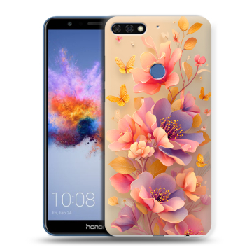 Силиконовый противоударный чехол на Huawei Honor 7C с принтом Цветы и бабочки