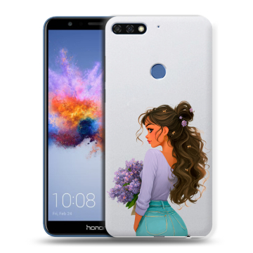 Силиконовый противоударный чехол на Huawei Honor 7C с принтом девушка цветы