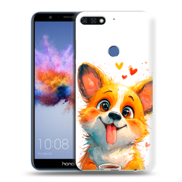 Силиконовый противоударный чехол на Huawei Honor 7C с принтом корги