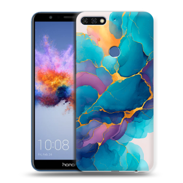 Силиконовый противоударный чехол на Huawei Honor 7C с принтом Мрамор блестки