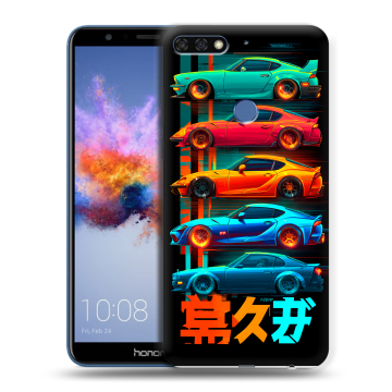Силиконовый противоударный чехол на Huawei Honor 7C с принтом машины тачки